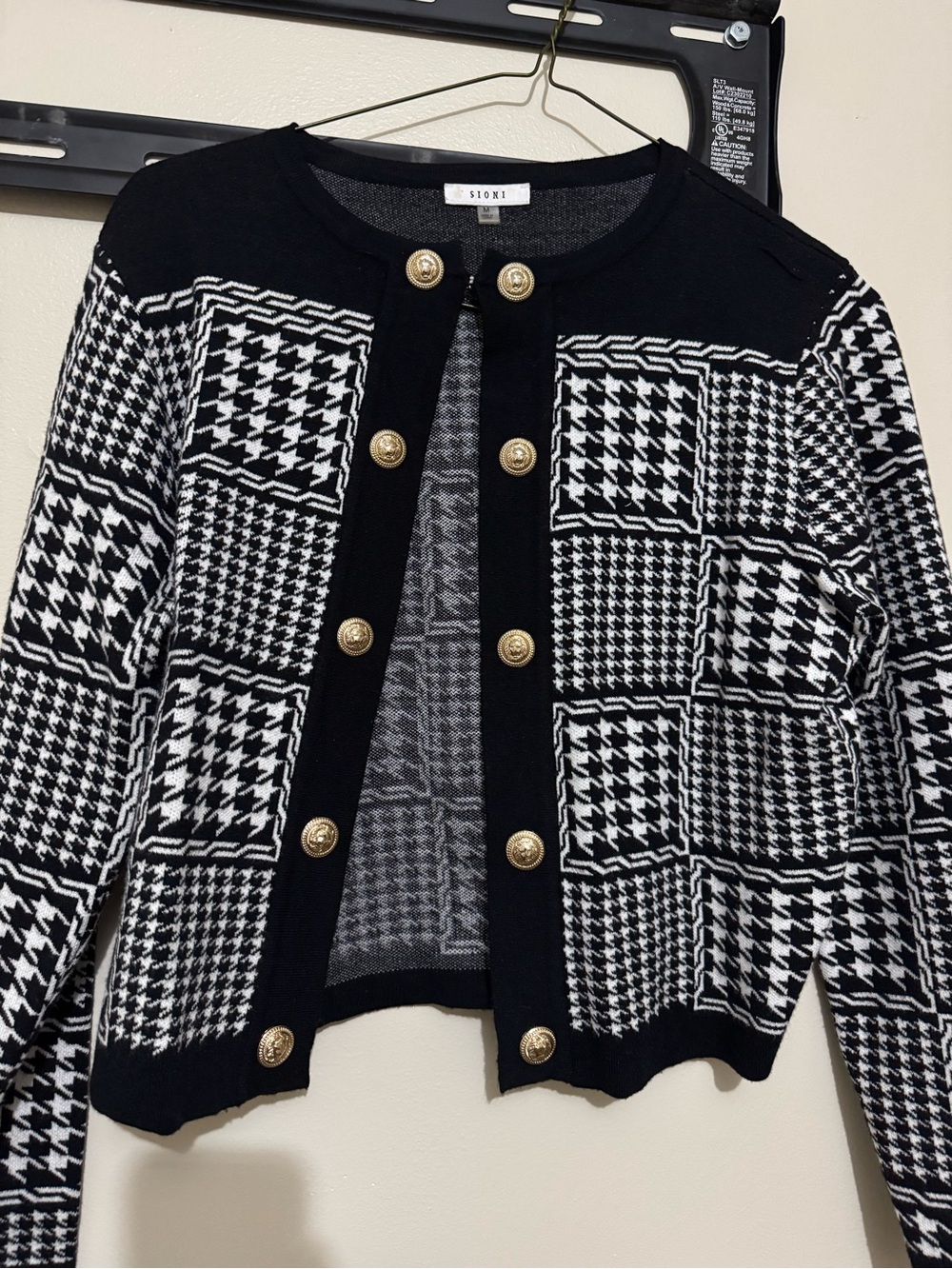 Sioni Black & White Houndstooth Button-Front Jacket